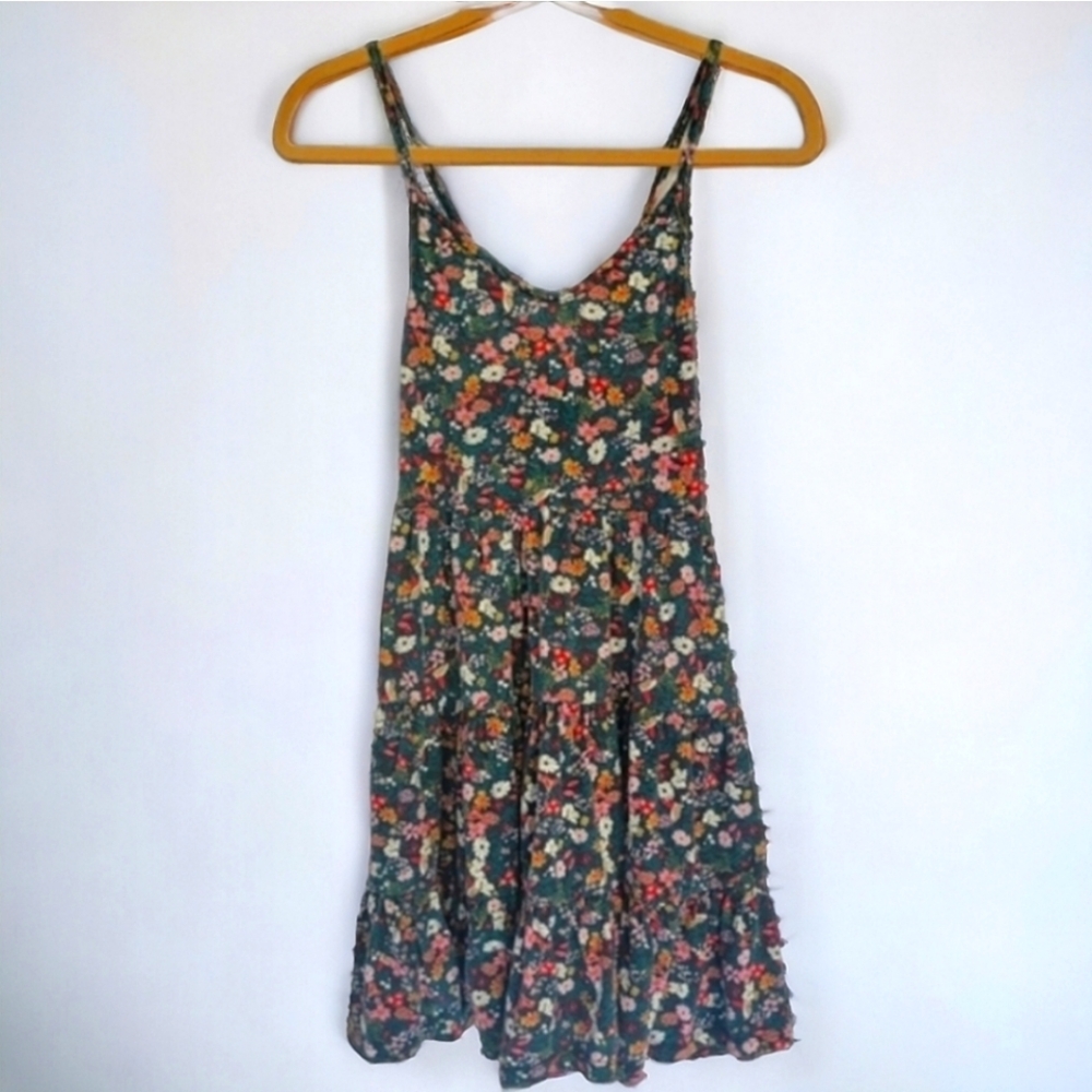 *SOLD* Roxy Teal Green floral Lace Up Back Sundress S